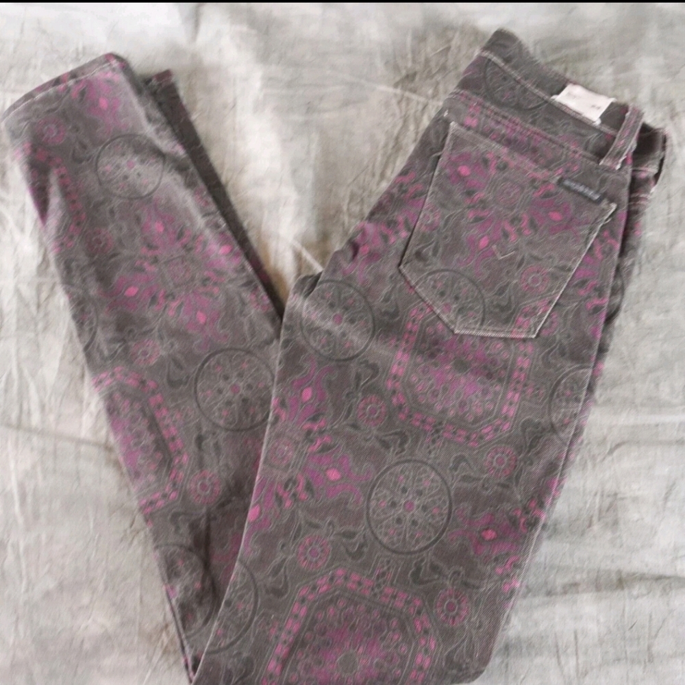 Hudson Nico Mid Rise Super Skinny Pattern Jeans Gray, Pink, & Black EUC 27"X 29"